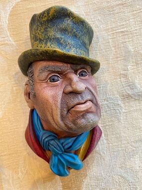Bossons Hand-Painted Wall Bust in Green Hat and Blue Scarf